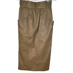 Leather Midi Skirt w/Zippered Back Closure & Snapped Waist Partially Lined